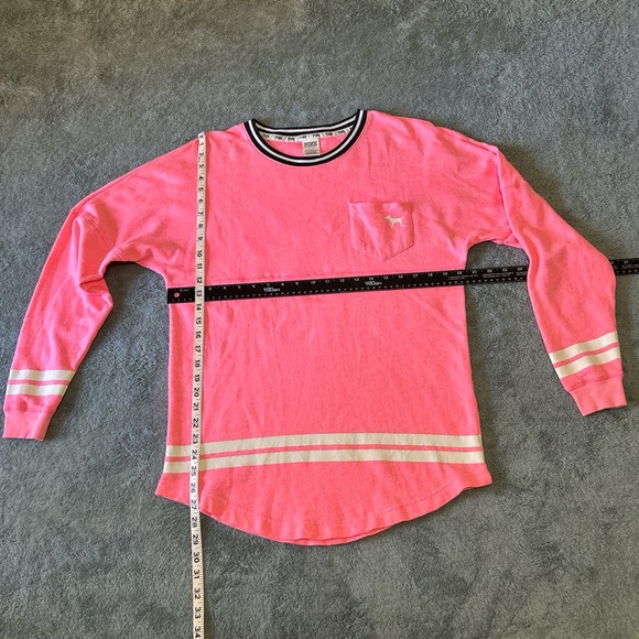 Victoria's Secret PINK Neon Hot Pink Varsity Crewneck Spirit Jersey Pullover - Picture 7 of 8